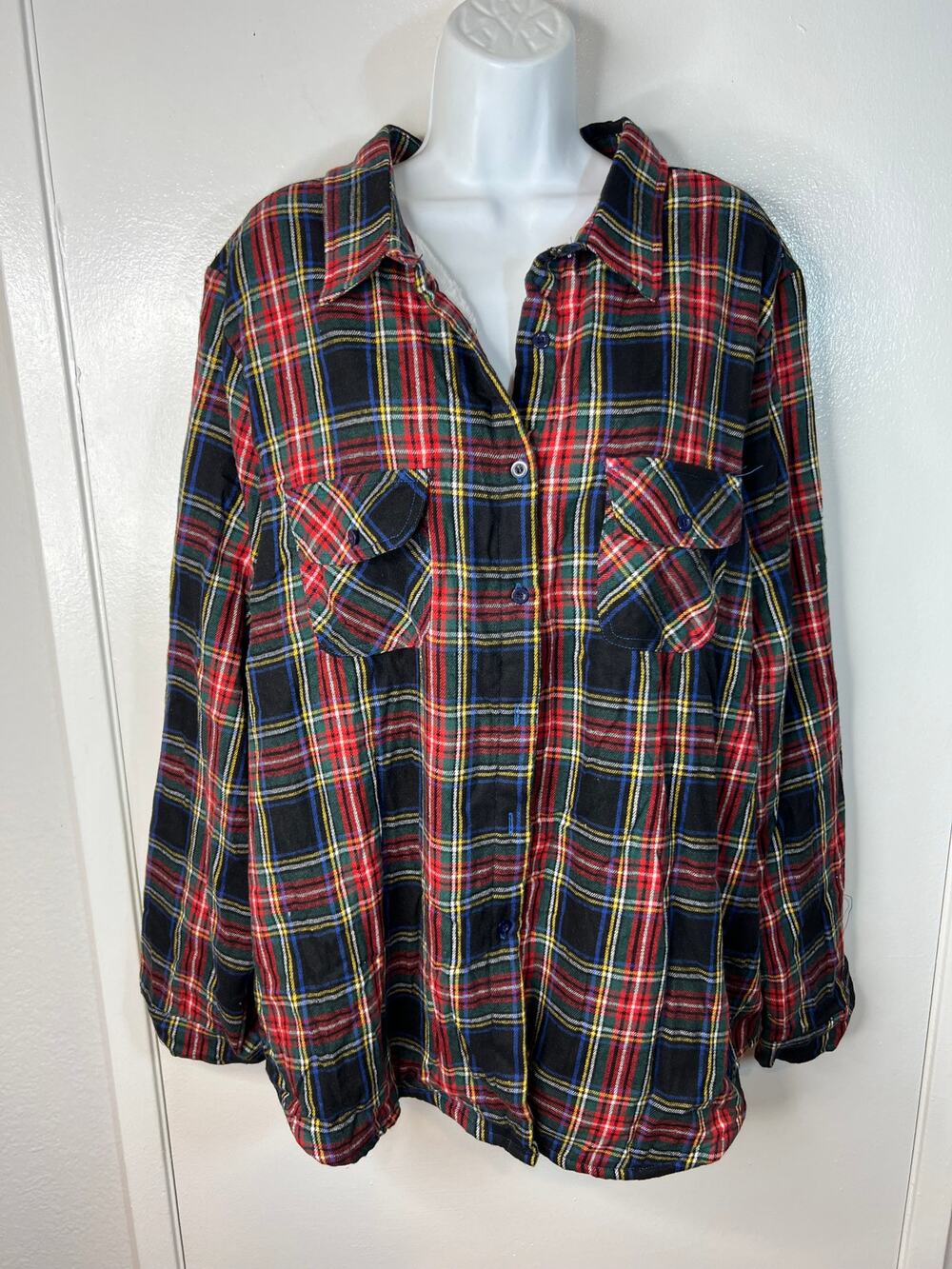 e.Luna Women's Fuzzy Soft Lined Flannel Shirt Black/Red Plaid NEW ~ Size 3X